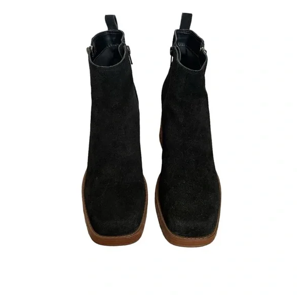 Black Suede Ankle Boots with Chunky Wooden Heel - Picture 3 of 6
